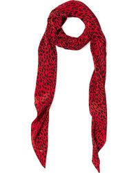 Écharpe en soie imprimée léopard rouge Saint Laurent