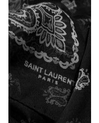 Écharpe en soie imprimée noire et blanche Saint Laurent