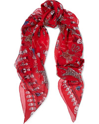 Écharpe en soie imprimée rouge Alexander McQueen