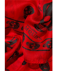 Écharpe en soie imprimée rouge Alexander McQueen