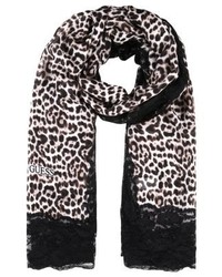 Écharpe imprimée léopard marron foncé GUESS
