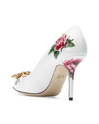 Escarpins en cuir à fleurs blancs Dolce & Gabbana