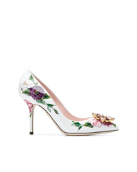 Escarpins en cuir à fleurs blancs Dolce & Gabbana