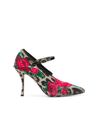 Escarpins en cuir à fleurs marron Dolce & Gabbana