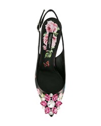 Escarpins en cuir à fleurs noirs Dolce & Gabbana