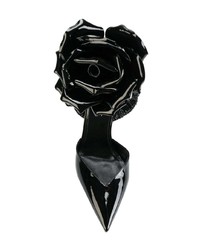 Escarpins en cuir à fleurs noirs Saint Laurent