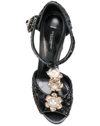 Escarpins en cuir à fleurs noirs Dolce & Gabbana