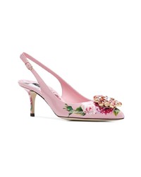 Escarpins en cuir à fleurs roses Dolce & Gabbana