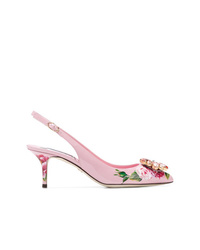 Escarpins en cuir à fleurs roses Dolce & Gabbana