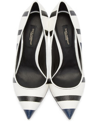 Escarpins en cuir à rayures horizontales blancs et noirs Dolce & Gabbana