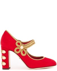 Escarpins en cuir brodés rouges Dolce & Gabbana