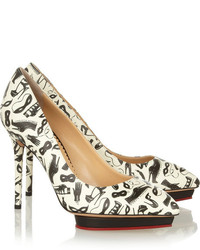 Escarpins en cuir imprimés blancs et noirs Charlotte Olympia