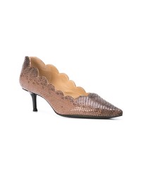 Escarpins en cuir imprimés serpent tabac Chloé