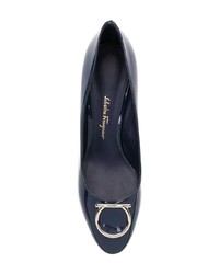 Escarpins en cuir ornés bleu marine Salvatore Ferragamo