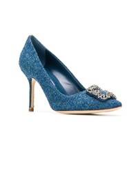 Escarpins en cuir ornés bleus Manolo Blahnik