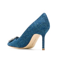 Escarpins en cuir ornés bleus Manolo Blahnik