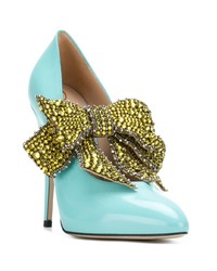 Escarpins en cuir ornés turquoise Gucci