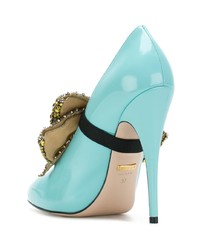 Escarpins en cuir ornés turquoise Gucci