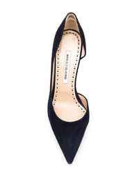 Escarpins en daim bleu marine Manolo Blahnik