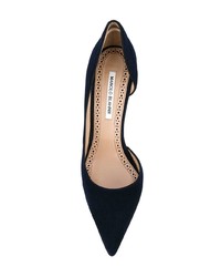 Escarpins en daim bleu marine Manolo Blahnik