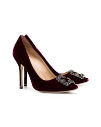 Escarpins en daim ornés bordeaux Manolo Blahnik