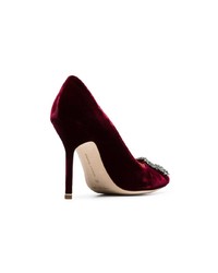 Escarpins en daim ornés bordeaux Manolo Blahnik