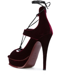 Escarpins en dentelle bordeaux Saint Laurent