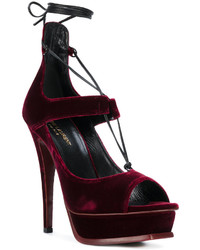 Escarpins en dentelle bordeaux Saint Laurent