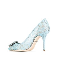 Escarpins en dentelle ornés bleu clair Dolce & Gabbana