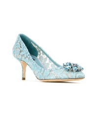 Escarpins en dentelle ornés bleu clair Dolce & Gabbana