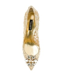 Escarpins en dentelle ornés dorés Dolce & Gabbana