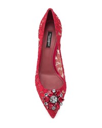 Escarpins en dentelle ornés rouges Dolce & Gabbana