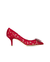 Escarpins en dentelle ornés rouges Dolce & Gabbana