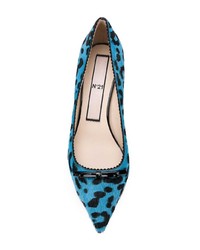 Escarpins en poils de veau imprimés léopard bleu clair N°21