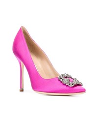 Escarpins en satin ornés fuchsia Manolo Blahnik