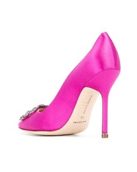 Escarpins en satin ornés fuchsia Manolo Blahnik