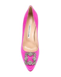 Escarpins en satin ornés fuchsia Manolo Blahnik