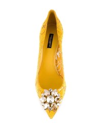 Escarpins en satin ornés jaunes Dolce & Gabbana
