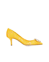 Escarpins en satin ornés jaunes Dolce & Gabbana