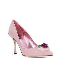 Escarpins en toile ornés roses Dolce & Gabbana