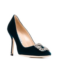 Escarpins en velours ornés bleu marine Manolo Blahnik