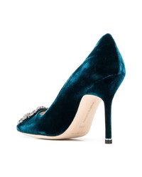 Escarpins en velours ornés bleu marine Manolo Blahnik