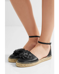 Espadrilles en cuir à fleurs noires Jimmy Choo