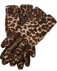 Gants en cuir imprimés léopard marron Lanvin
