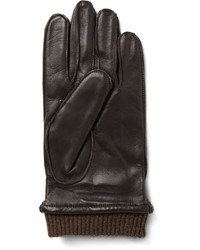 Gants en cuir marron foncé Dents