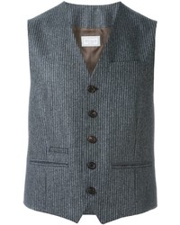 Gilet en laine à rayures verticales gris foncé Brunello Cucinelli