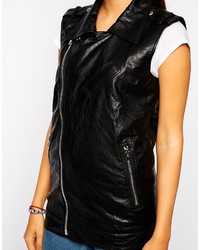 Gilet sans manches en cuir noir Goldie