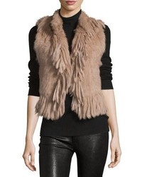 Gilet sans manches en fourrure en tricot marron clair