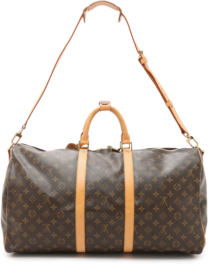 Grand sac en cuir imprimé marron foncé Louis Vuitton Vintage