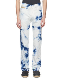 Jean imprimé tie-dye blanc et bleu marine